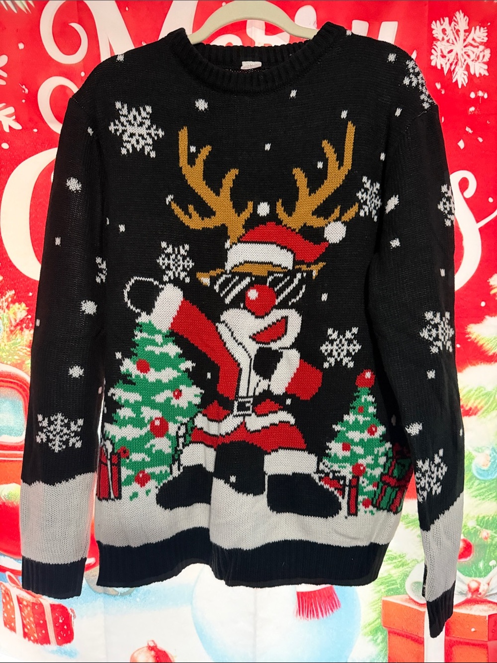 Black Christmas Reindeer Novelty Sweater - Unbranded